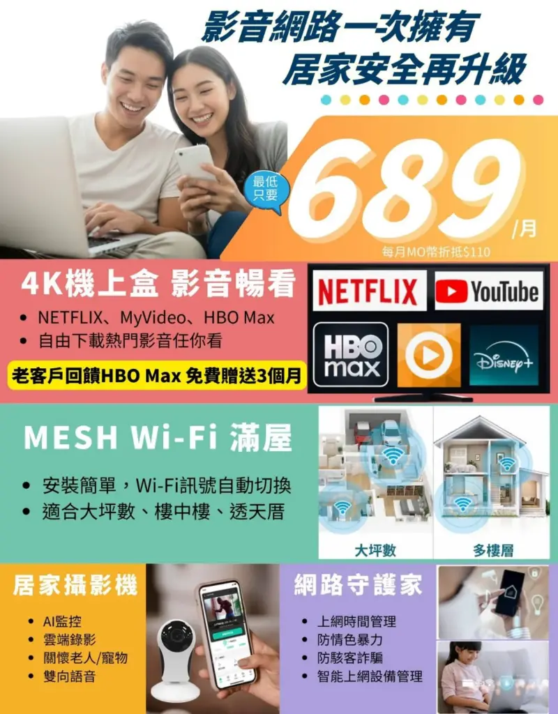 觀天下優惠來了！網路費用689元起，Mesh Wi-Fi、影音娛樂、居家安全一次擁有！